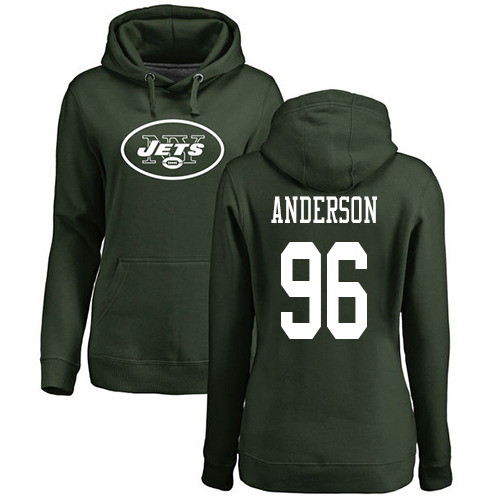 New York Jets Green Women Henry Anderson Name and Number Logo NFL Football 96 Pullover Hoodie Sweatshirts